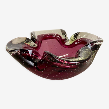 Large Pink Murano Bubble Glass Bowl Element Shell Ashtray Murano, Italy, 1970s