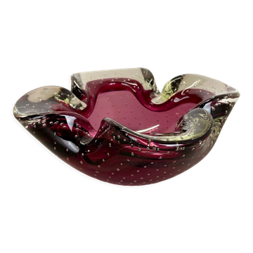 Large Pink Murano Bubble Glass Bowl Element Shell Ashtray Murano, Italy, 1970s