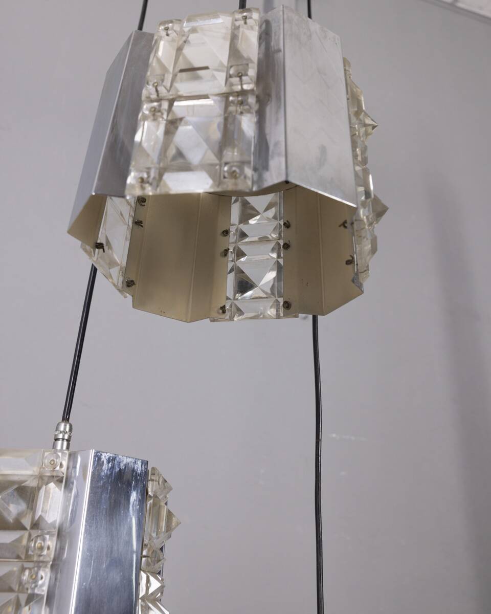 Vintage 1970s metal and crystal pendant lamp, kinkeldey design