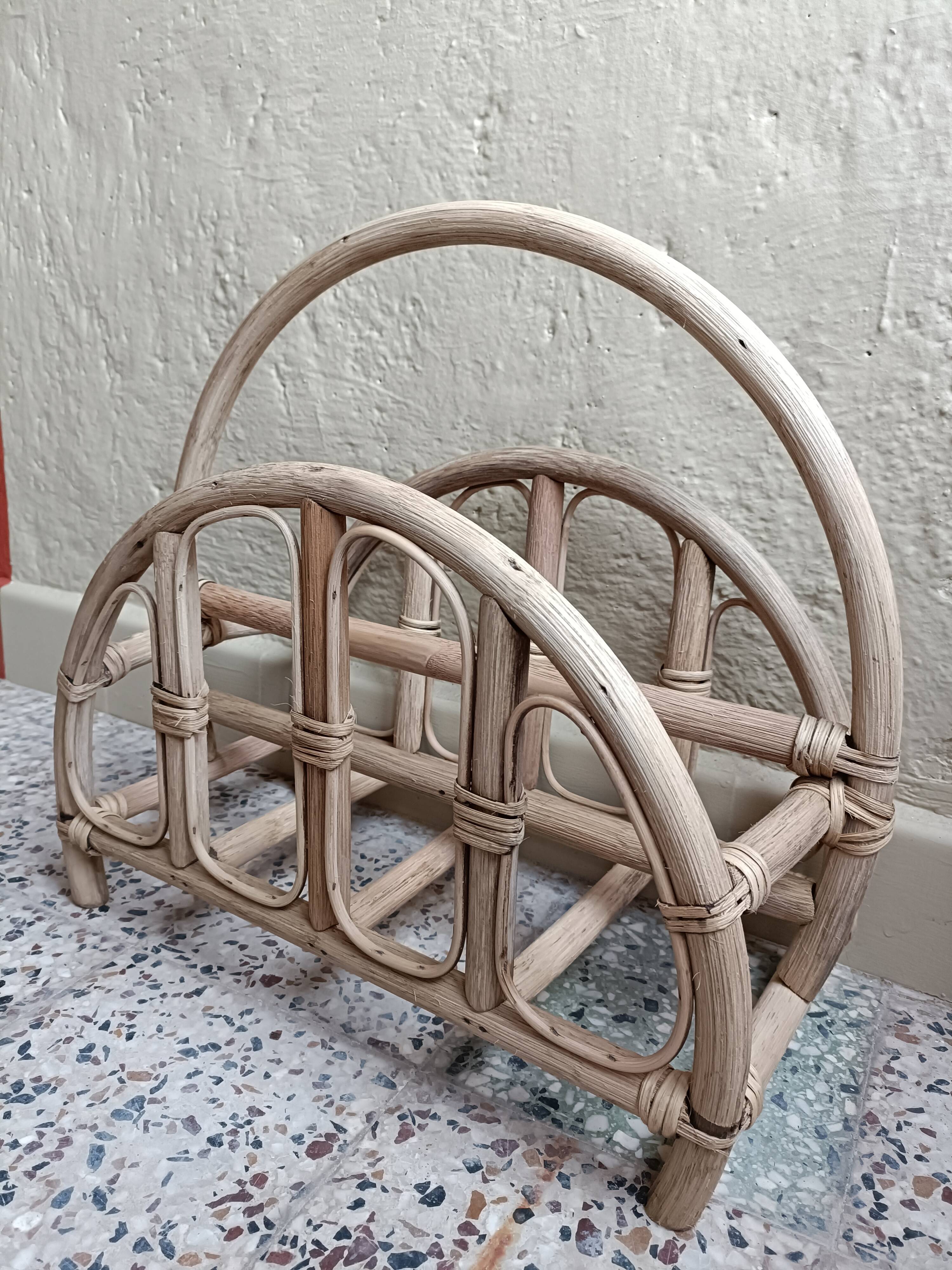 Refurbished rattan magazine rack