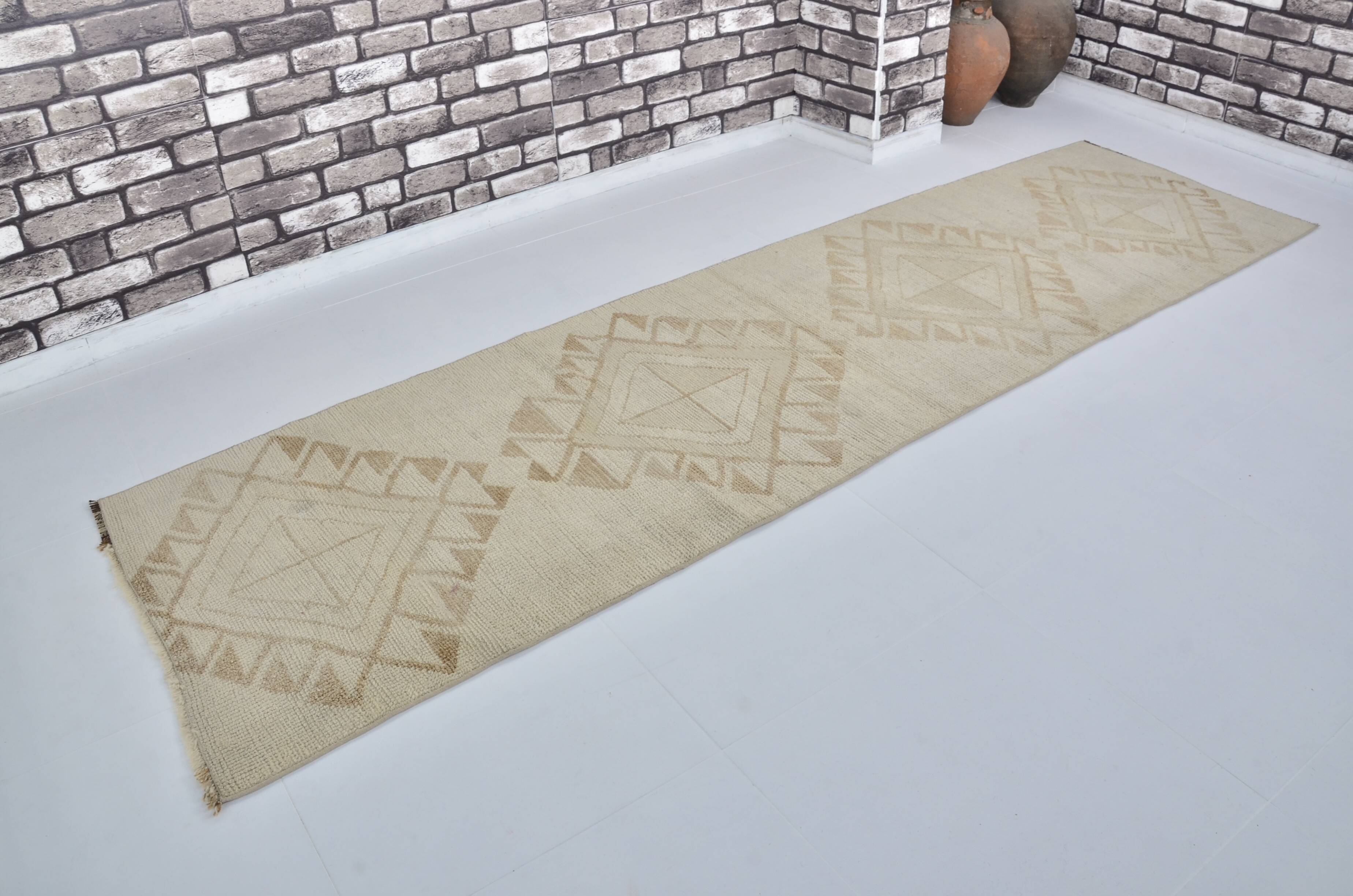 White Oushak Floral Runner Rug sku 2125