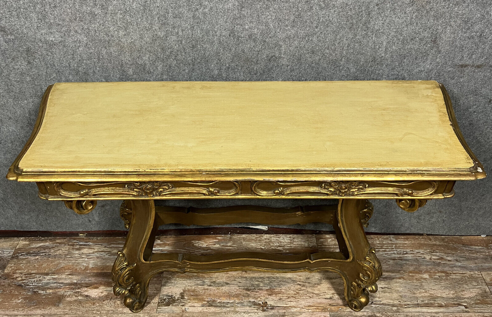 Louis XV Baroque console in gilded wood and lacquered wood circa 1900