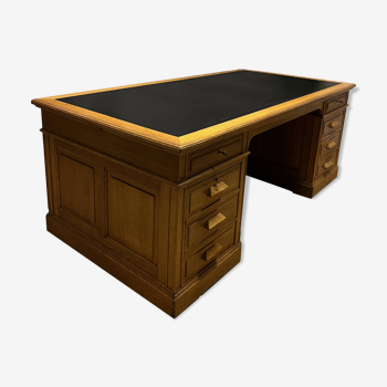 Large Desk "Banque De France" Oak and Leather Box Dish