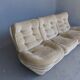 Salon baquet en velours beige vintage années 70