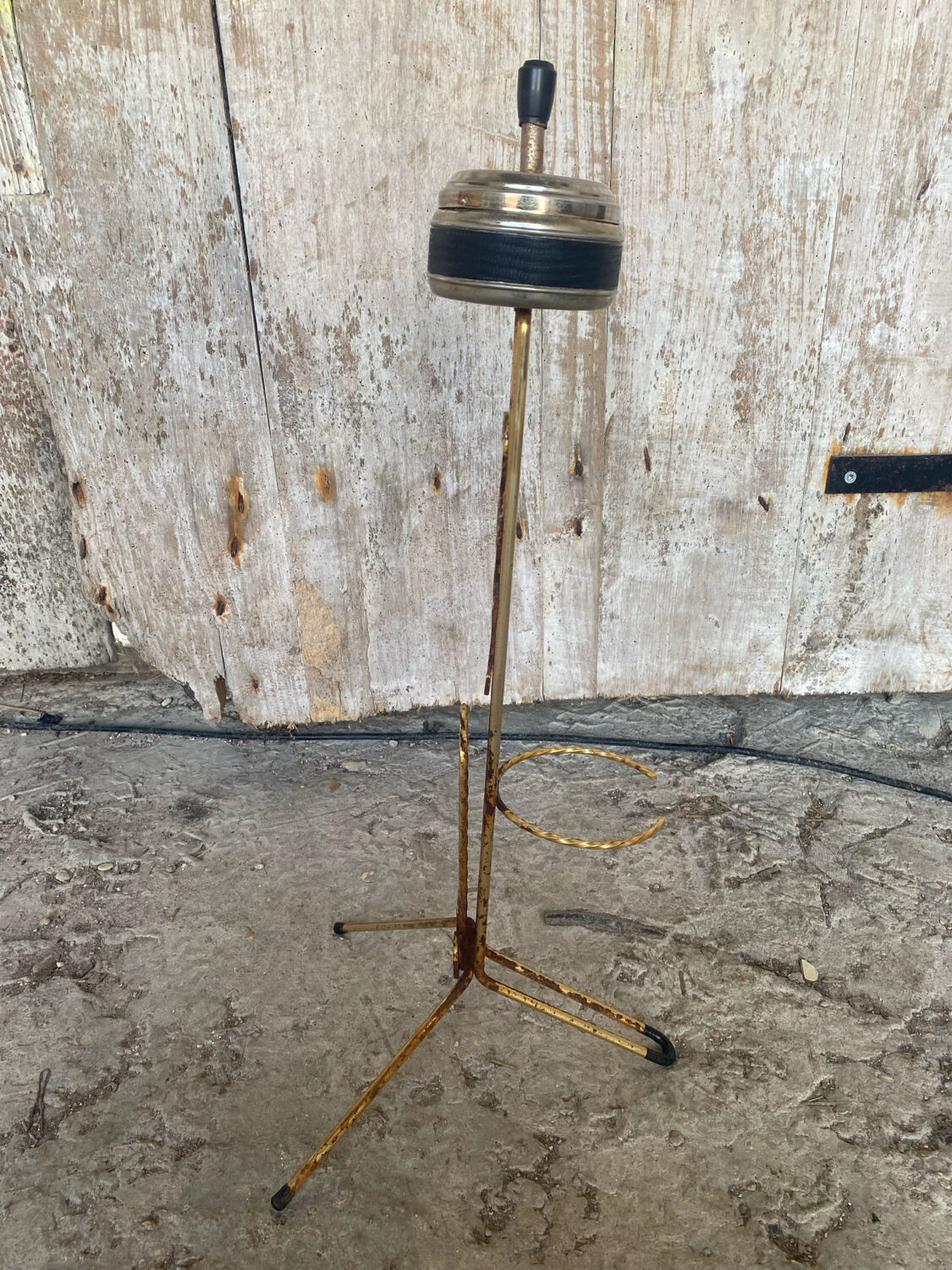 Vintage Golden Metal Stand Ashtray + Magazine Holder France