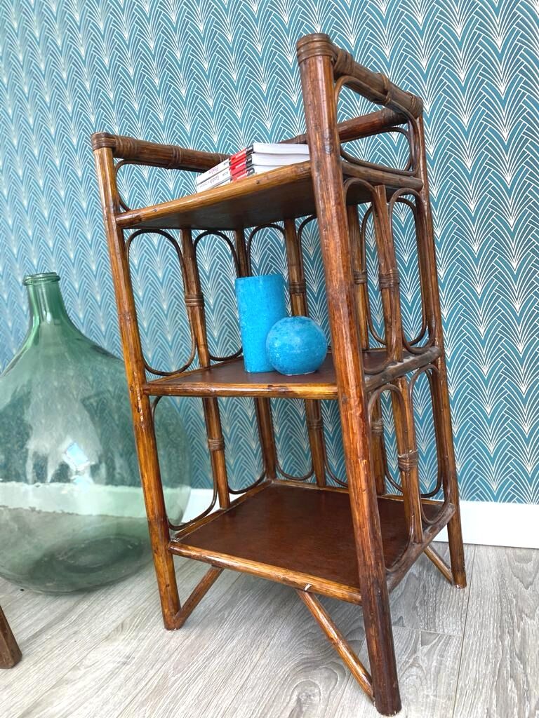 Vintage shelf, wicker and rattan