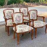 4 Louis XV solid wood armchairs upholstered in beige floral fabric