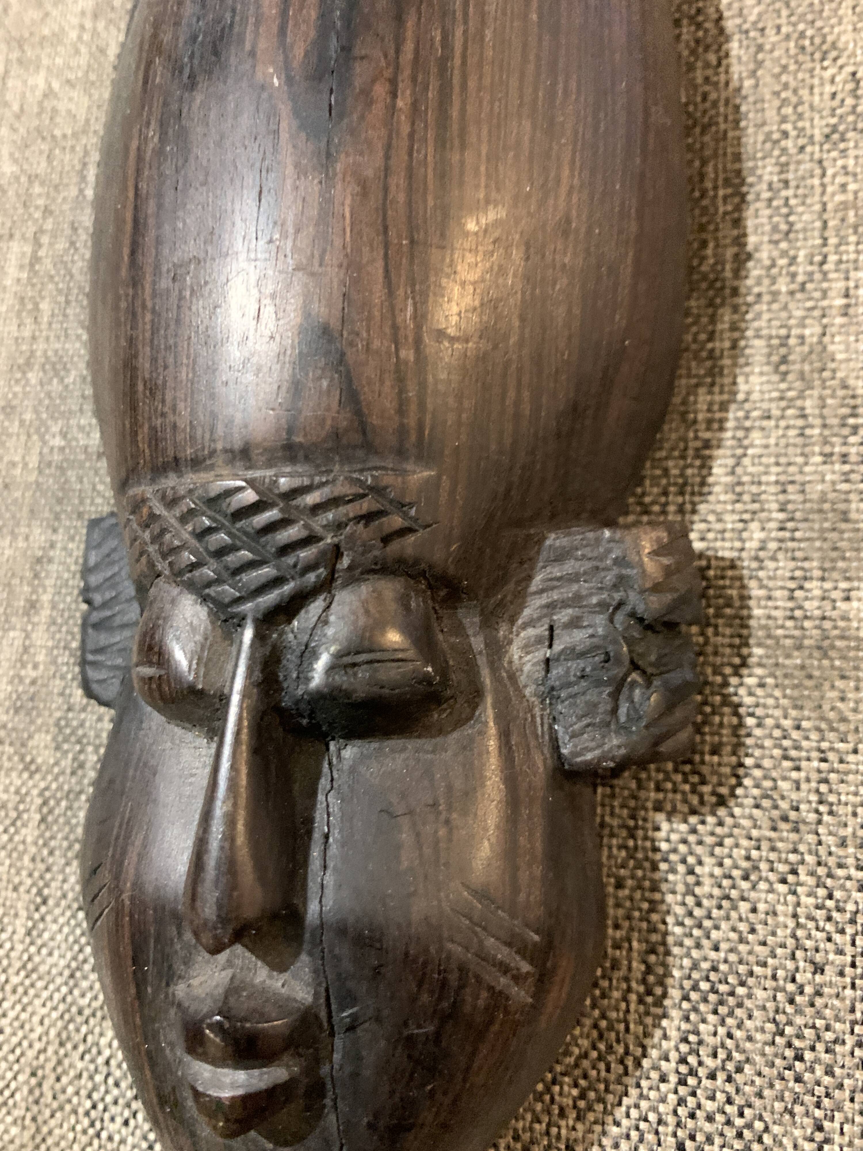 African mask 19cm hand carved tribal statuette wood Baoulé Ivory Coast Vintage old