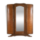 Antique 3-door Art Deco wardrobe in solid wood with mirror