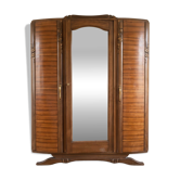 Armoire ancienne 3 portes Art Déco en bois massif avec miroir