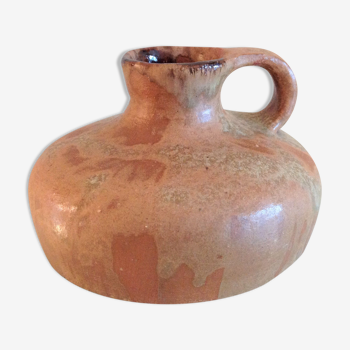 Vase plat en ceramique brune années 60-70