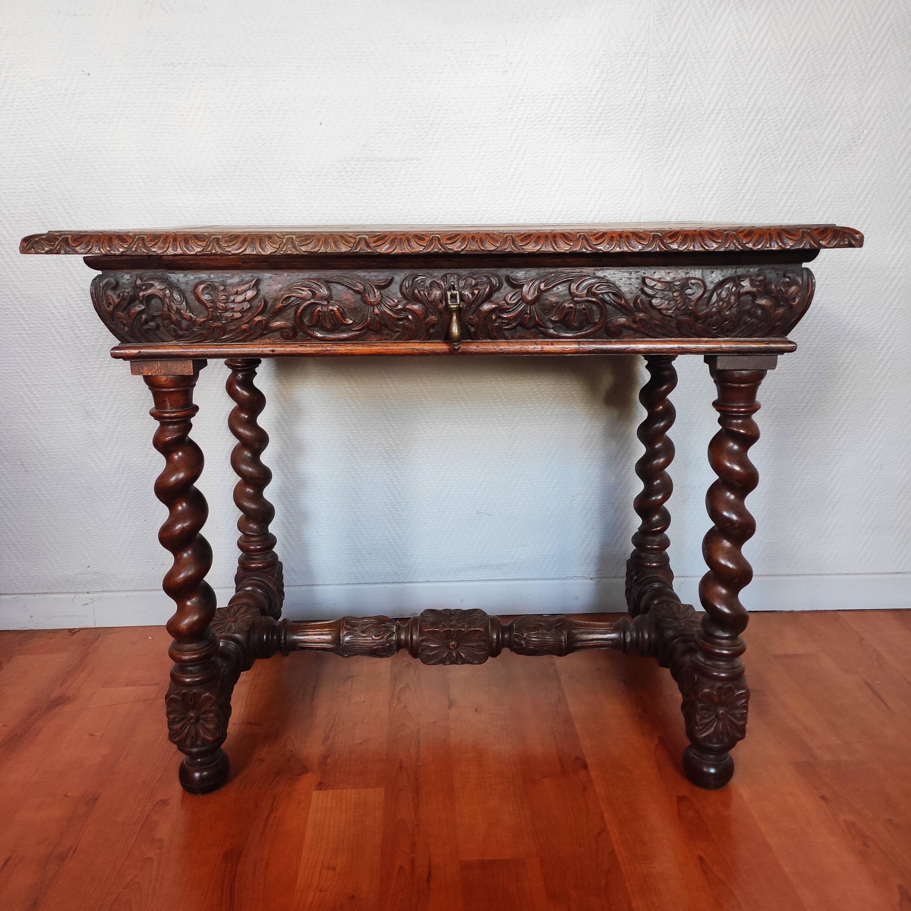 Louis XIII style oak desk table