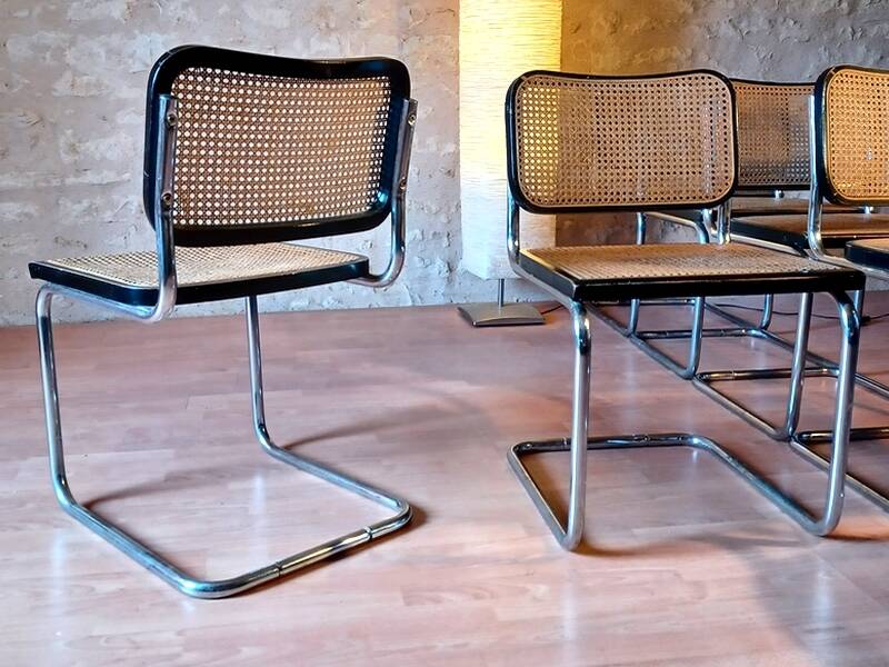 Pair of B32 Cesca chairs by Marcel Breuer, designed in 1987, stamped