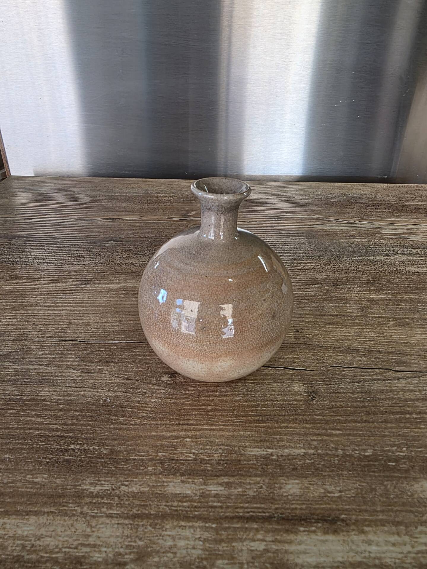 Small round vase soliflore, crackled glazed stoneware, ceramist seal.
