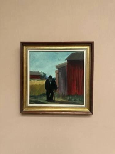 Swedish Oil on panel "man standing" by Svan Grandin, Vintage & Framed 40×38cm