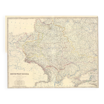 Antique Map of Ukraine and South Russia circa 1869 Keith Johnston Royal Atlas Hand coloured map
