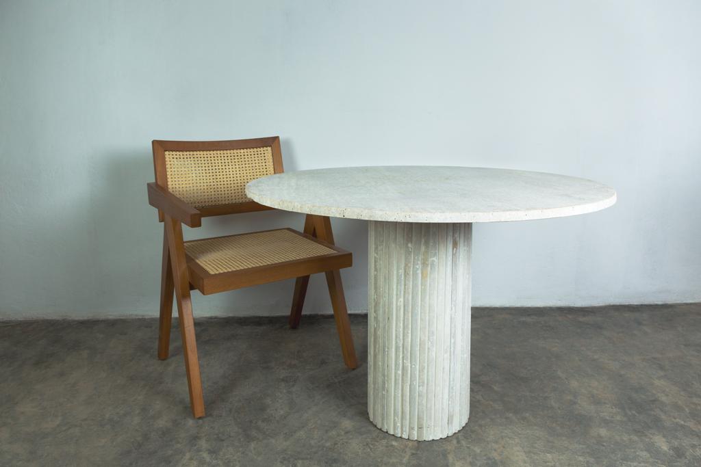 Table à manger Omega circulaire travertin naturel 120cm | Selency