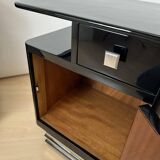 Art Deco Bedside Cabinets in Black Lacquer & Chrome, France, 1930, Set of 2