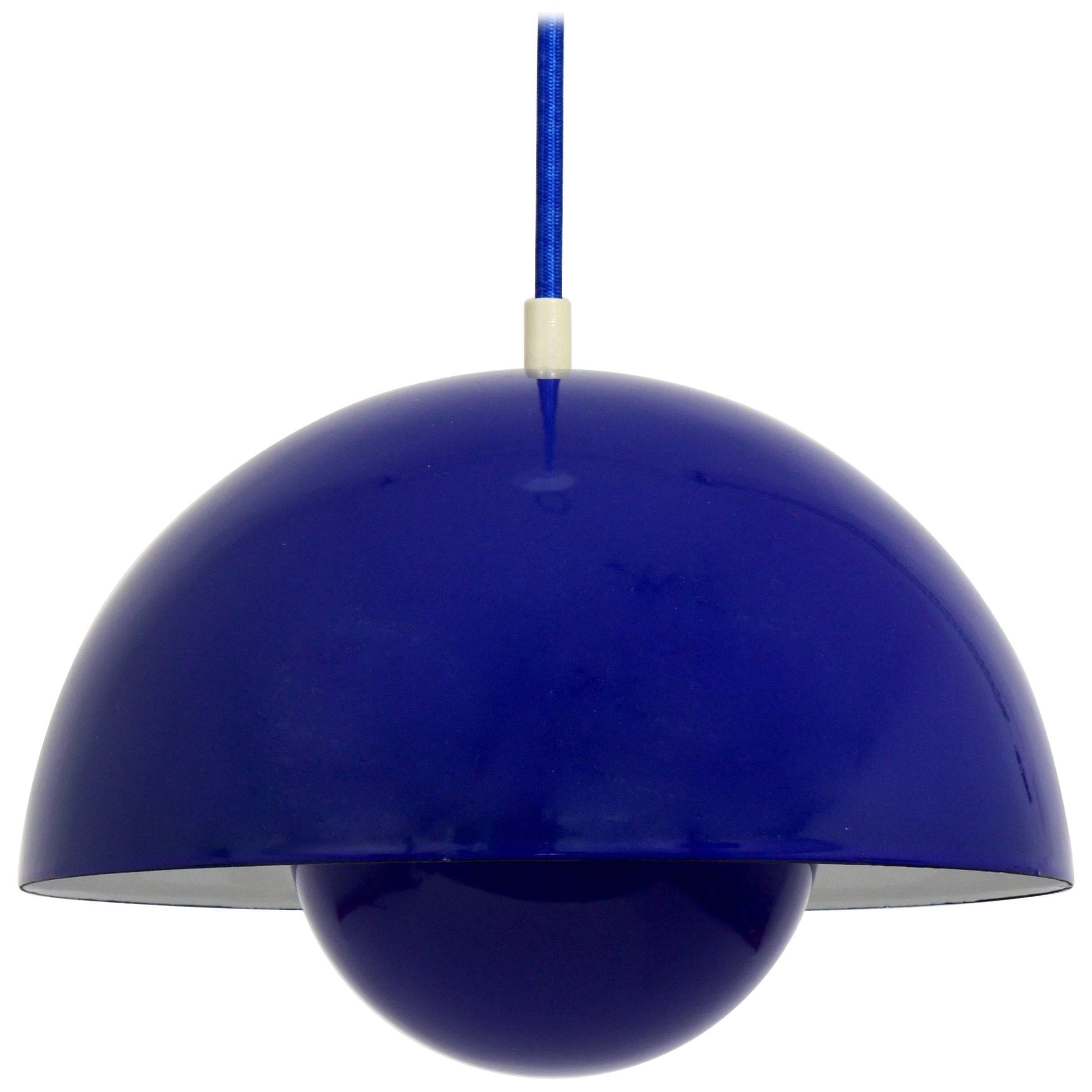 Blue enamelled suspension flowerpot by Verner Panton for Louis Poulsen, Denmark, 1969.