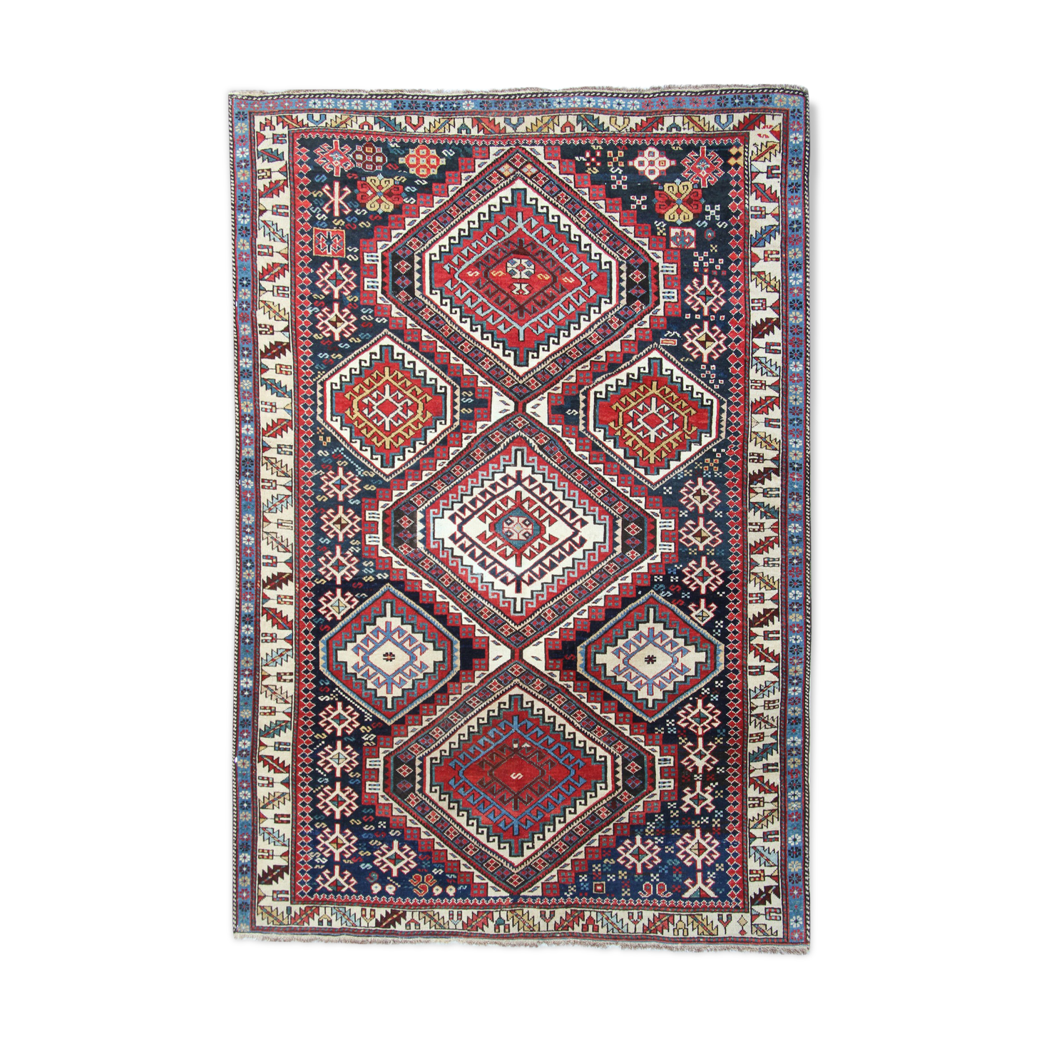 Antique shirvan area rug traditional wool tribal geometric azerbaijan carpet- 120x165cm