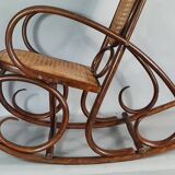 Vintage curved wood rocking chair for children with recent caning model D912.