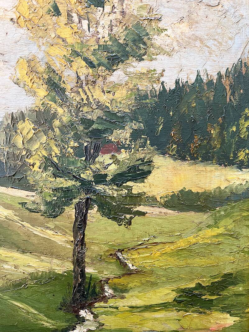 Painting "The Tree in the Valley", oil on panel, signed, 1936