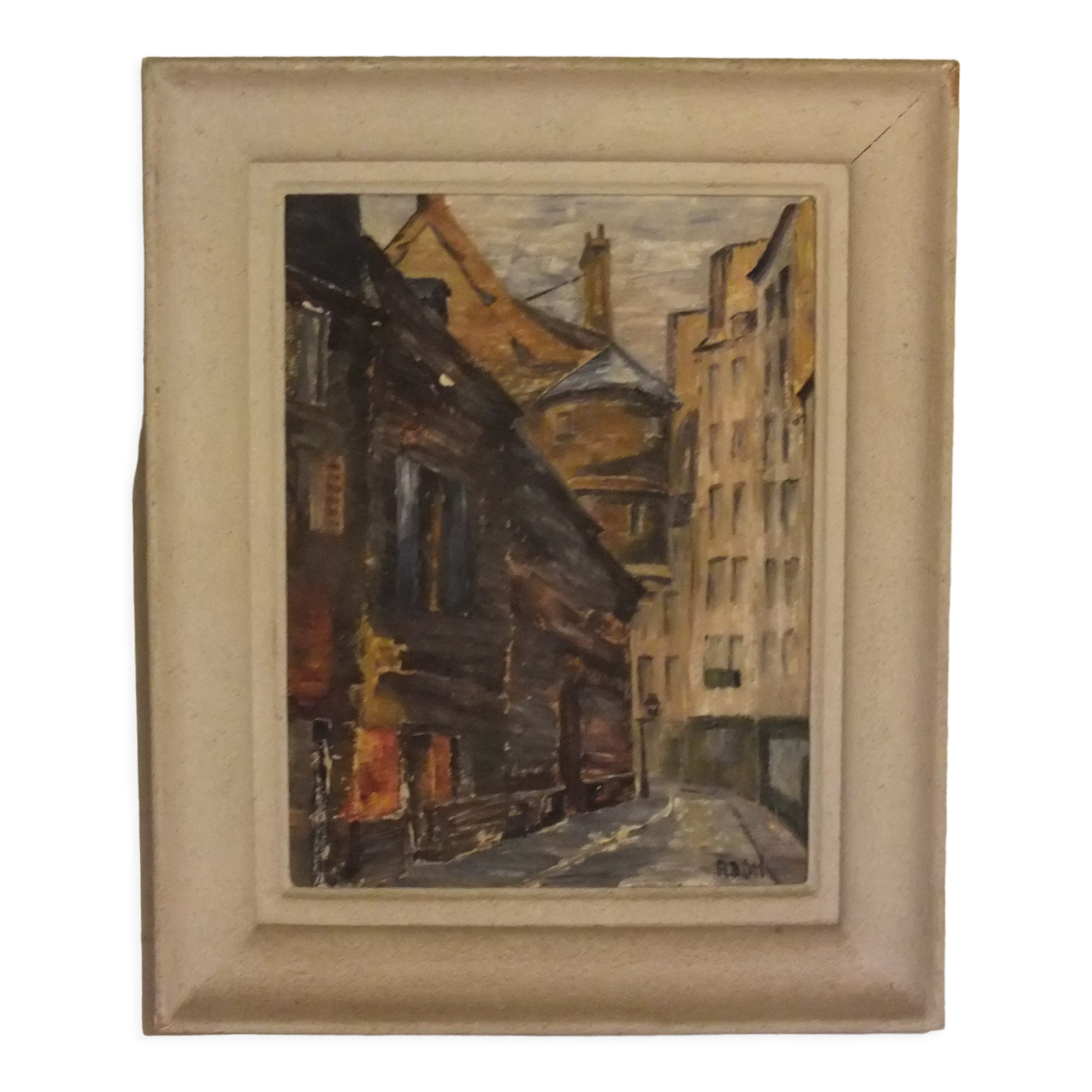 Painting on cardboard alley in Paris or Rouen