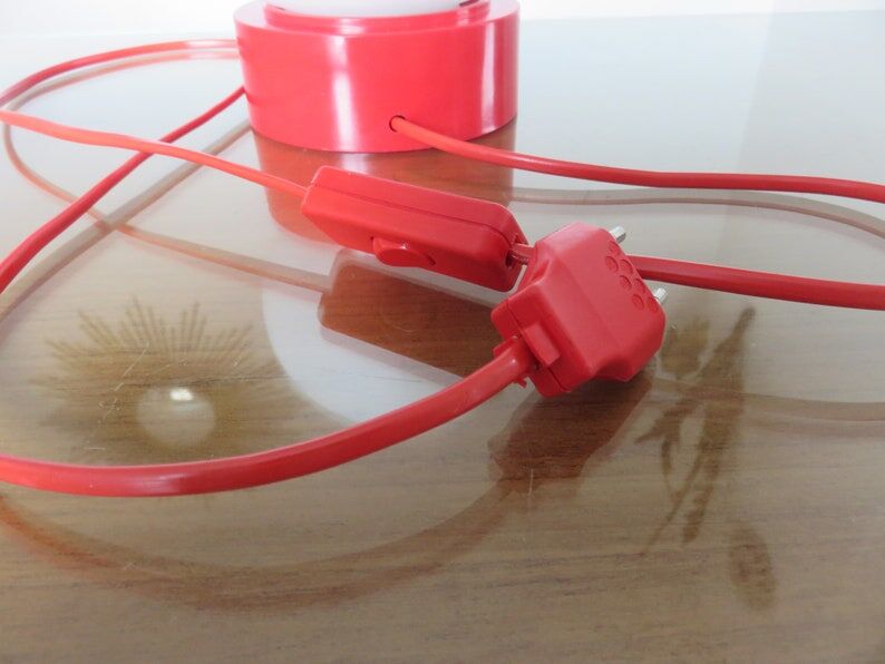Plastic lamp red opaline ball white 80s 90 era Memphis