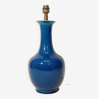 Vintage blue cracked ceramic lamp base.