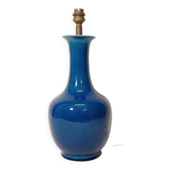 Vintage blue cracked ceramic lamp base.