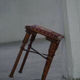 Almue Scandinavian Stool in Wood and Fabric, Late 19th Century