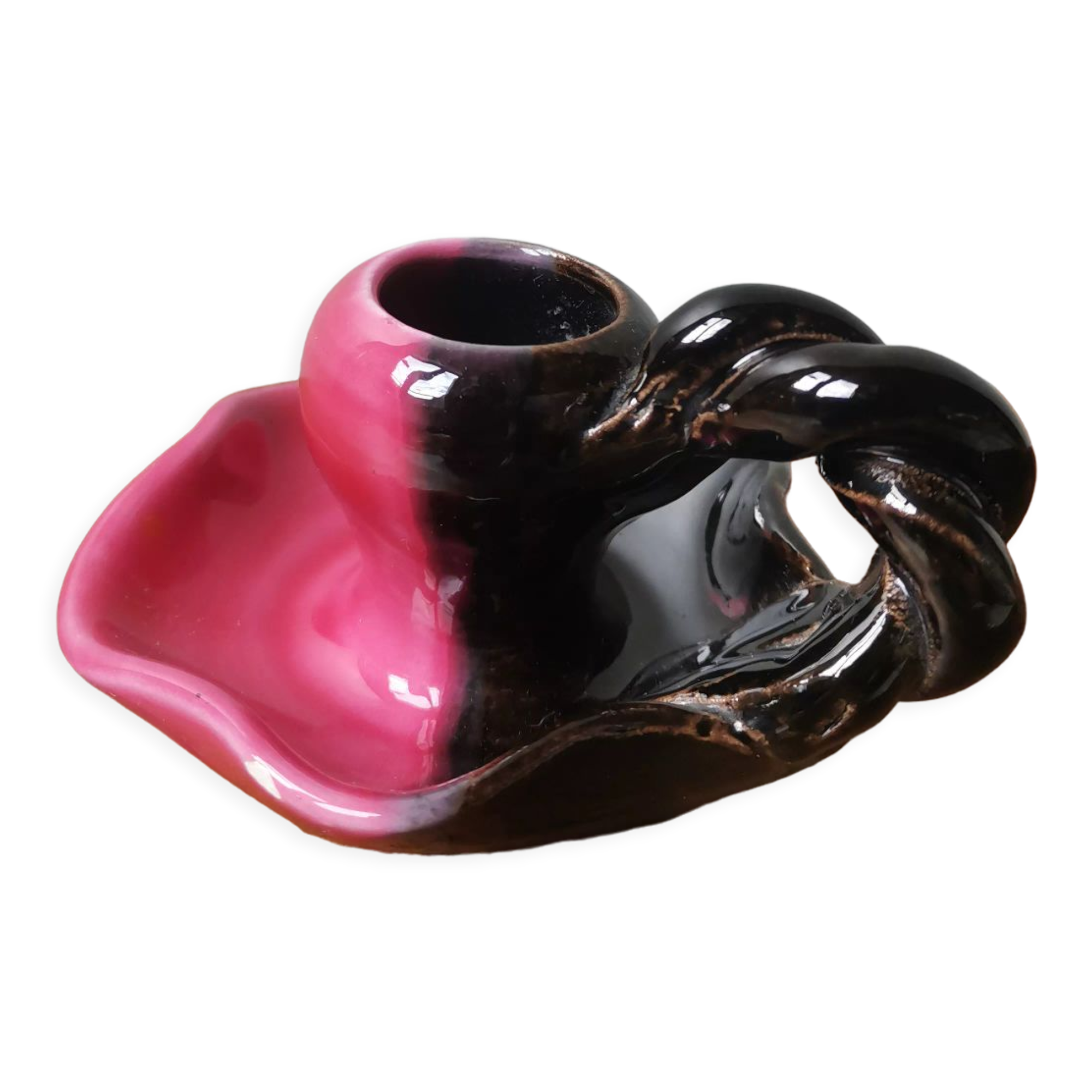 Slip ceramic candle holder signed vallauris