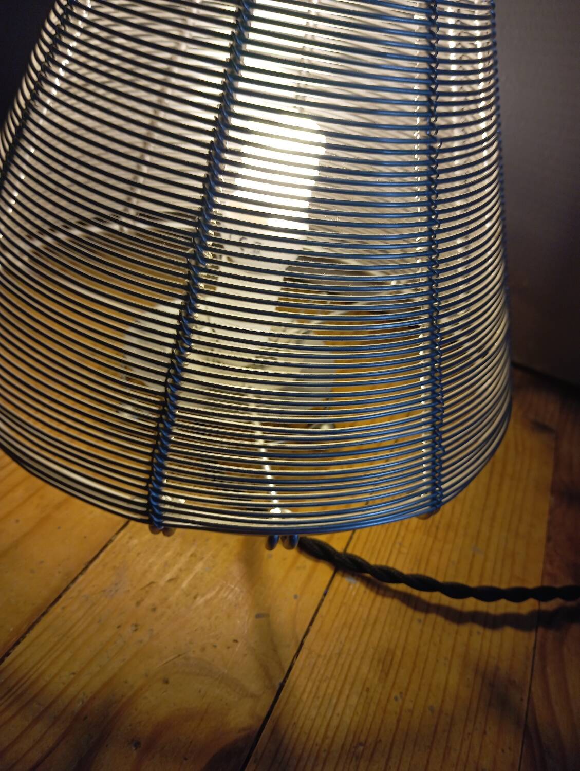 Conical stainless steel wire table lamp, vintage 80's