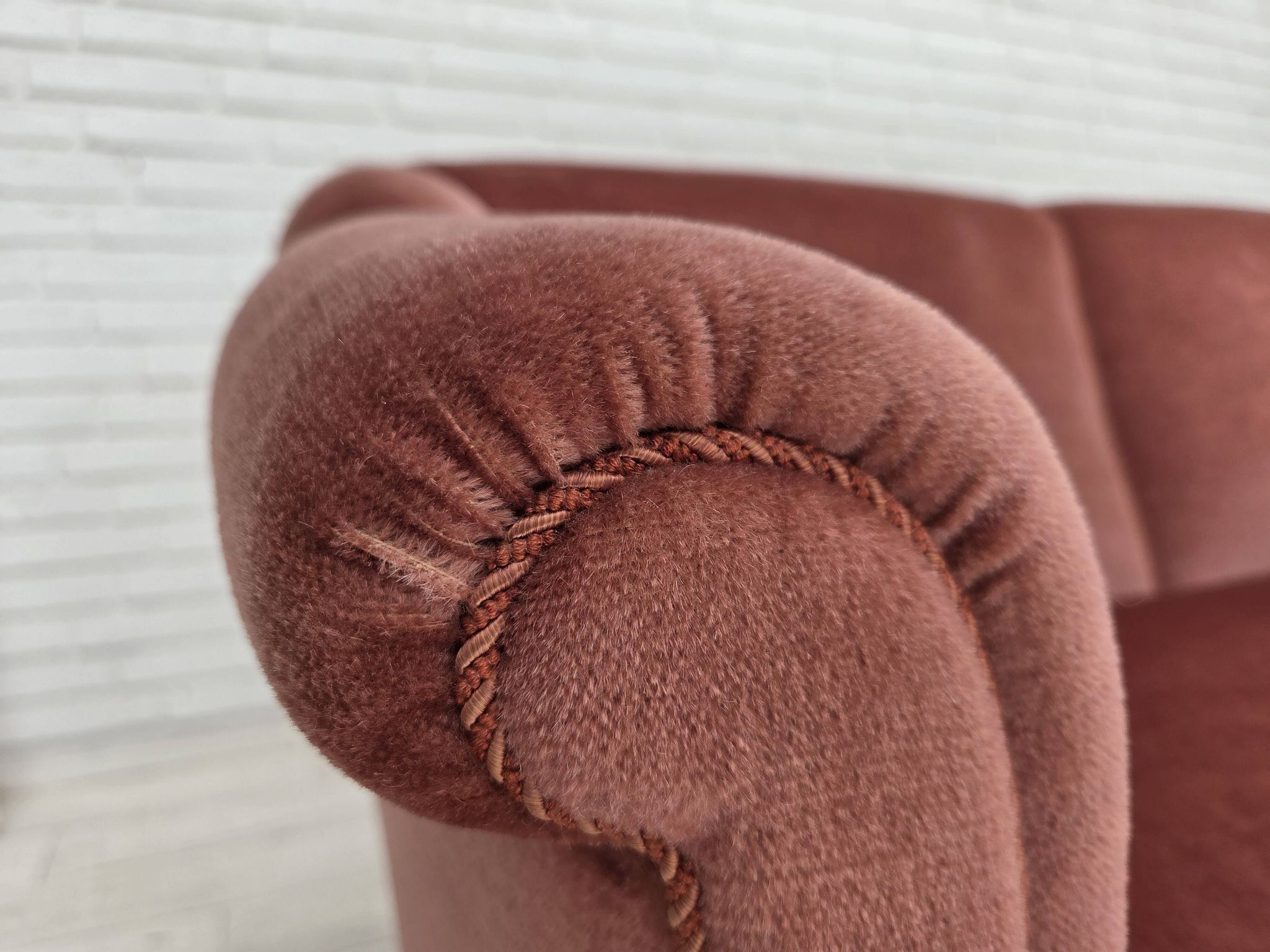 1960s, Danish 2-seater sofa, original pink furniture velour.