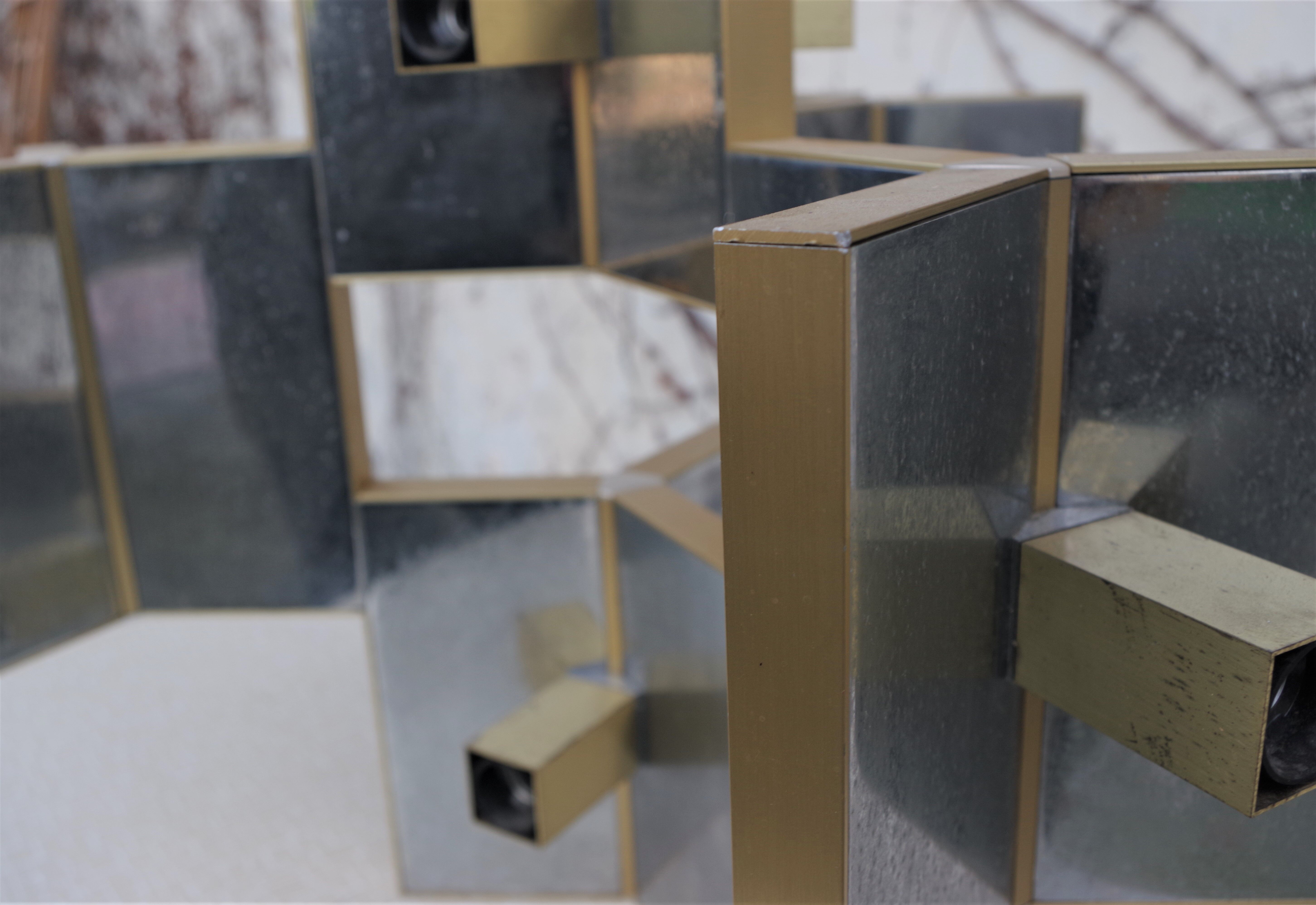 Ceiling lamp in chromed aluminum and brass, 1970