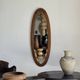 Vintage oval mirror in oak with bevelled glass H120 W43 D2