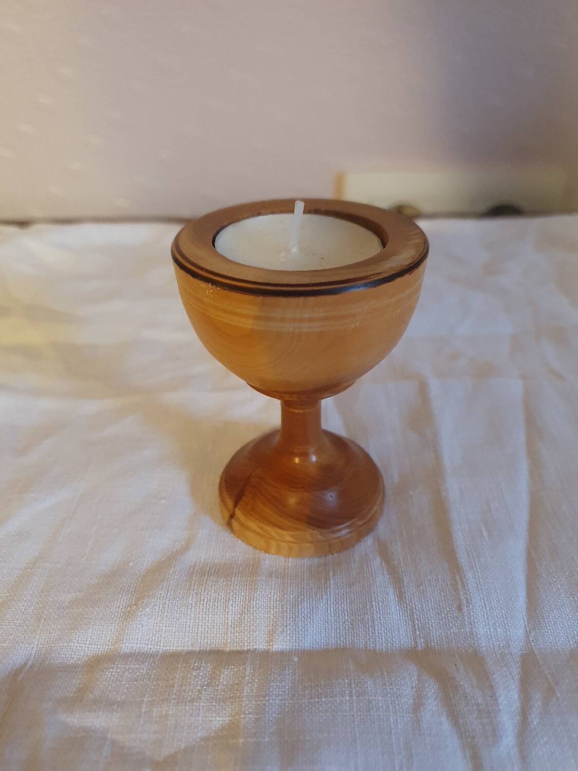 Vintage turned wooden candle holder