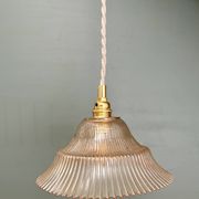 Vintage amber ribbed glass lampshade pendant light