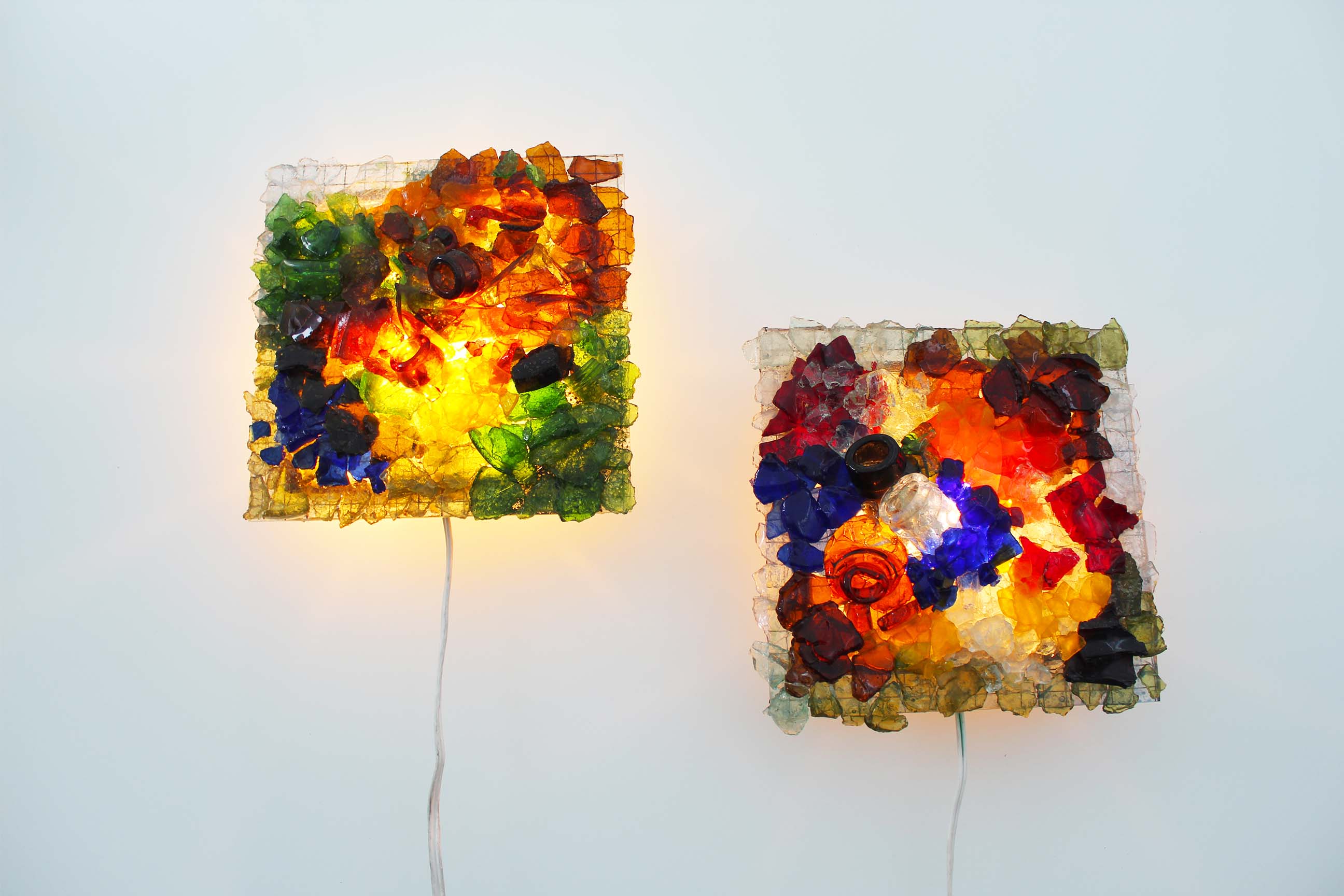 Pair of faceted glass brutalist sconces