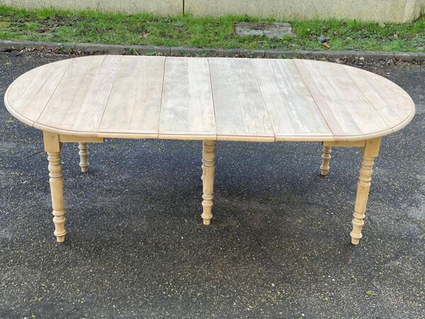 Table à manger ronde extensible Louis Philippe à volets rénovée avec 4 rall