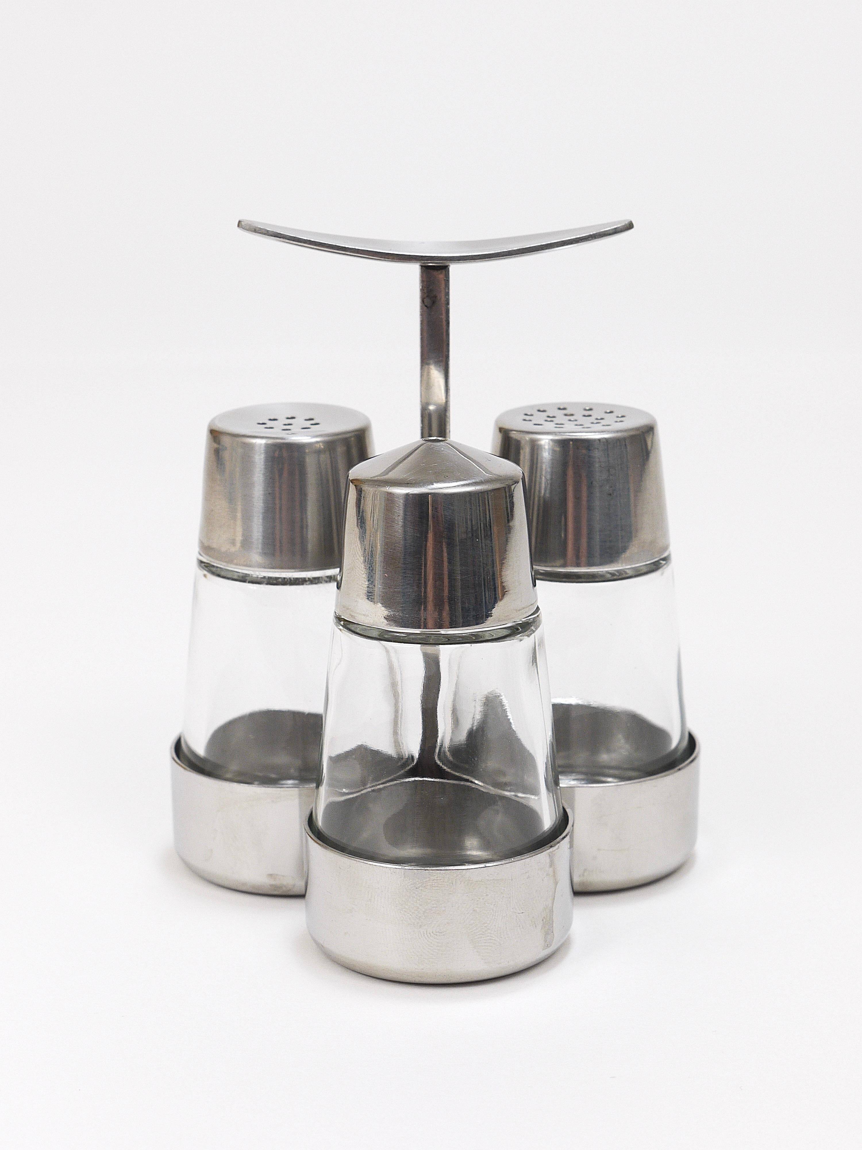 Set of condiments Marianne Denzel salt and pepper, Berndorf, Austria, 1960s