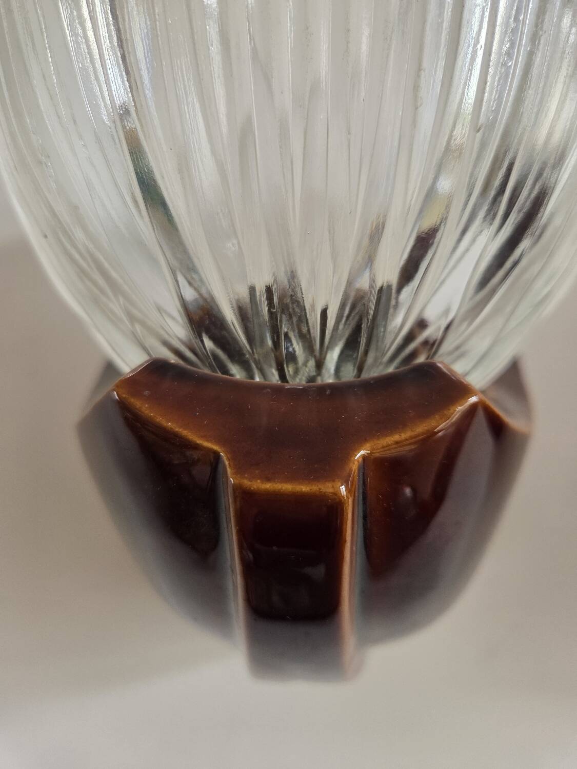 Pair of Art Deco wall lights, ceramic and holophane glass.