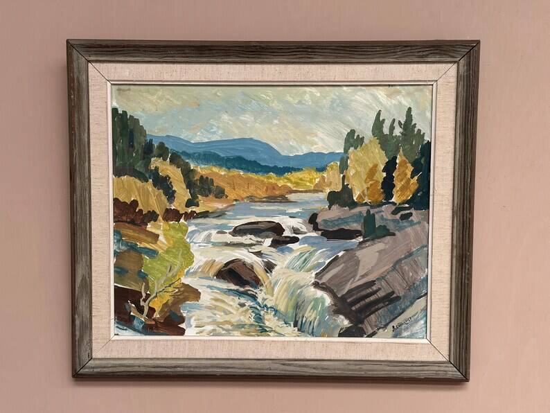 Original Swedish Oil on Panel – “Landscape With Water” by B. Lundqvist – Vintage & Framed – 56 × 48 cm (22" × 18.8")