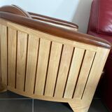 Wooden leather club armchair