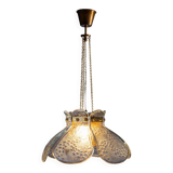 Swedish pendant with glass leaf shades and a center shade of amber coloured