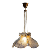 Suspension suédoise avec abat-jour en feuilles de verre et un abat-jour central de couleur ambre