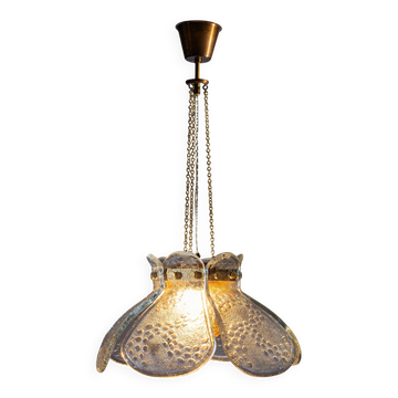 Suspension suédoise avec abat-jour en feuilles de verre et un abat-jour central de couleur ambre