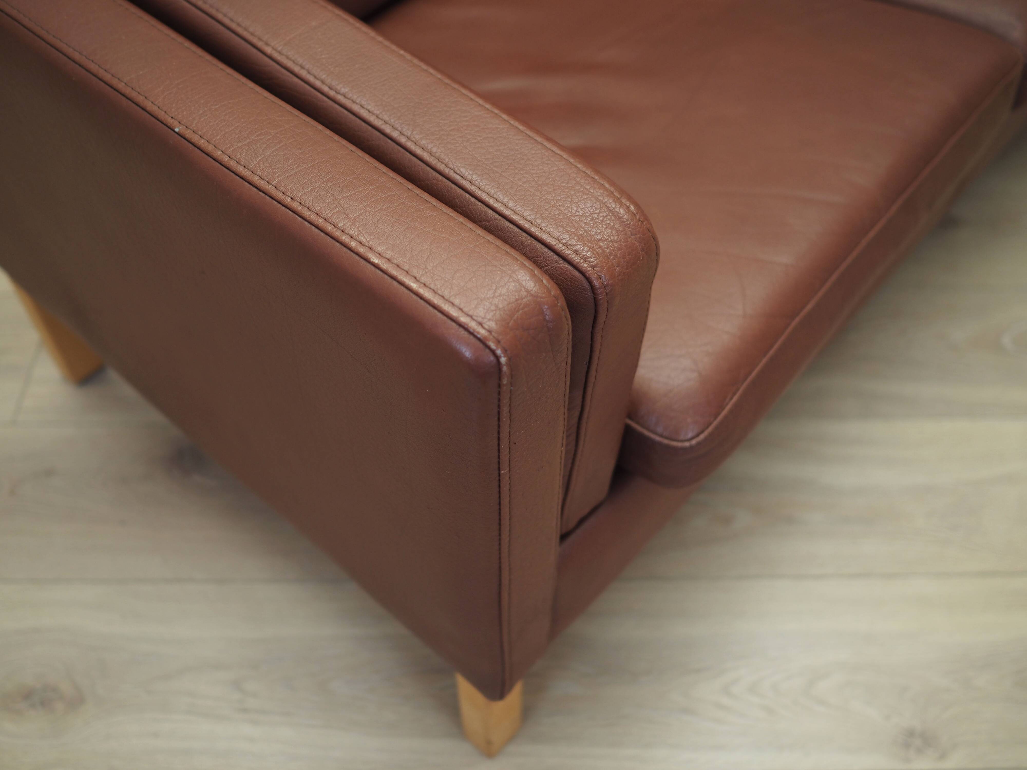 Brown leather sofa, Danish design, 1970s, production: Denmark
