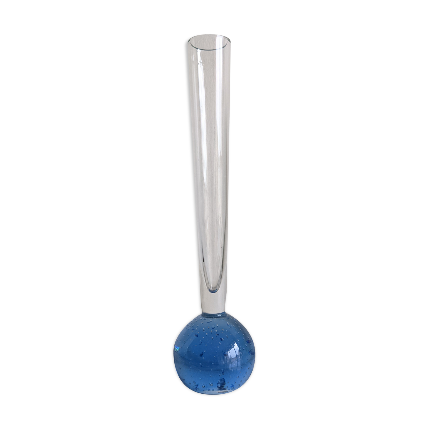 Vintage fine soliflore glass vase with blue ball in bubbled glass Murano at the base