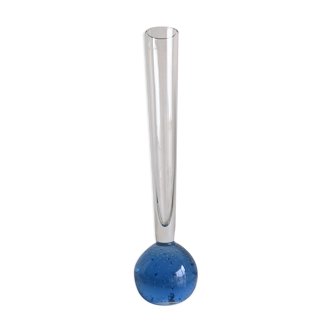 Vintage fine soliflore glass vase with blue ball in bubbled glass Murano at the base